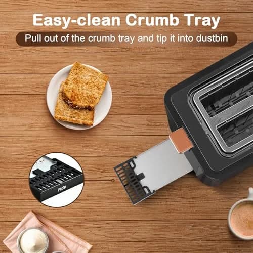 Mecity Toaster 2 Slice Stainless Steel Body Timer | 6 Browning Settings, Extra Wide Slots, Bagel/Defrost/Reheat/Cancel Functions thumbnail 7