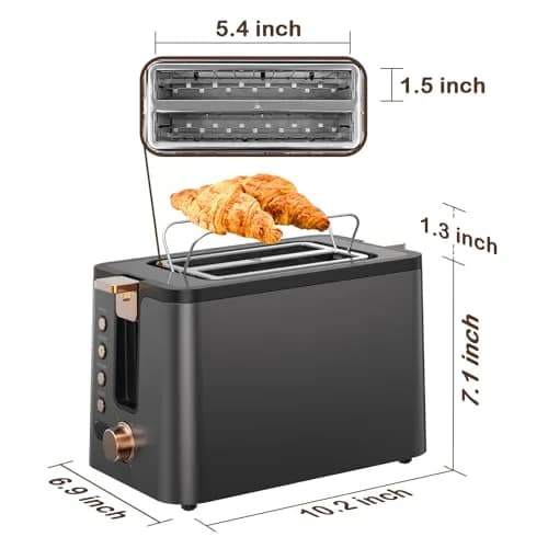 Mecity Toaster 2 Slice Stainless Steel Body Timer | 6 Browning Settings, Extra Wide Slots, Bagel/Defrost/Reheat/Cancel Functions thumbnail 8