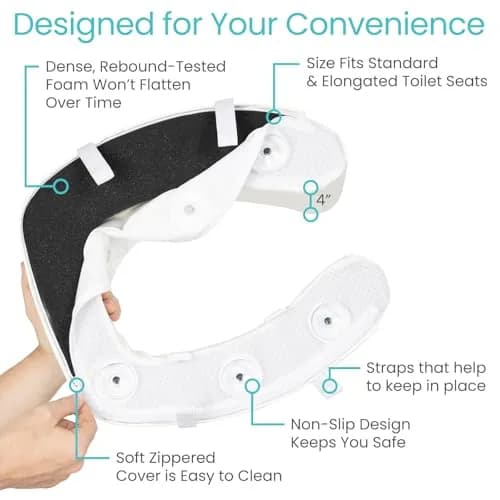 Vive Toilet Seat Riser Cushion for Seniors - 4 Inch Height | Fits Standard & Elongated Seats thumbnail 6