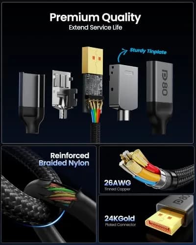 Silkland DisplayPort Cable 3.3FT/1M | 80Gbps DP 2.1 HDR Support for Gaming & High-Res Monitors thumbnail 8