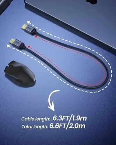 Silkland DisplayPort Cable 2.1 6.6FT | 80Gbps HDR Support for Gaming & High-Res Monitors thumbnail 5