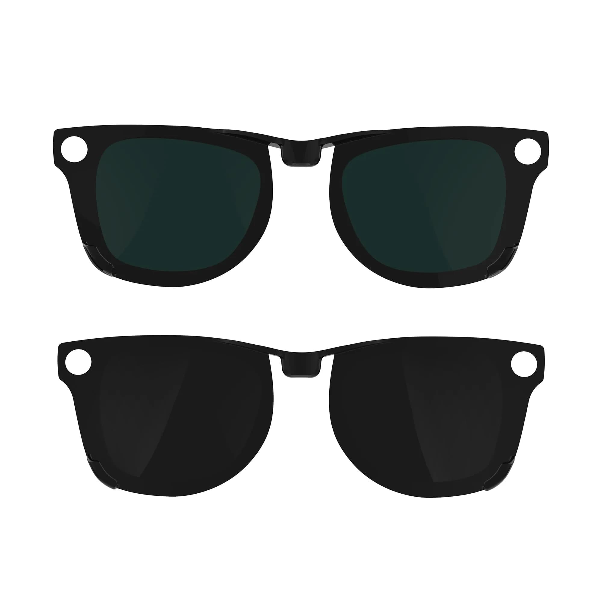 HIBLOKS Polarized Clip-on for Ray-Ban Meta Wayfarer RW4008/RW4012 Large 53-22 (2-Pack, Black+Green Matte Frame) | Perfect Fit for Smart Glasses - main product image