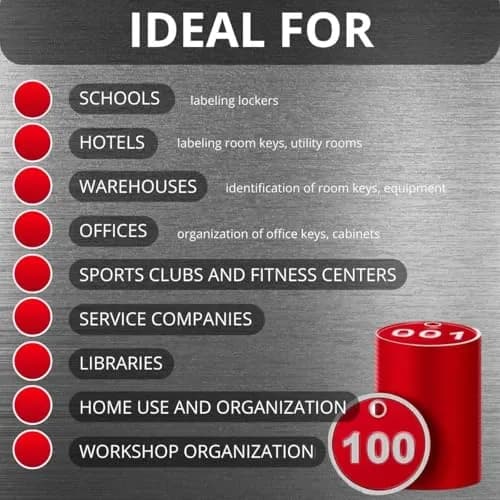 BELMAKS Red Metal Number Tags 1-100 | Durable Alloy Steel Key Tags for Organization thumbnail 5