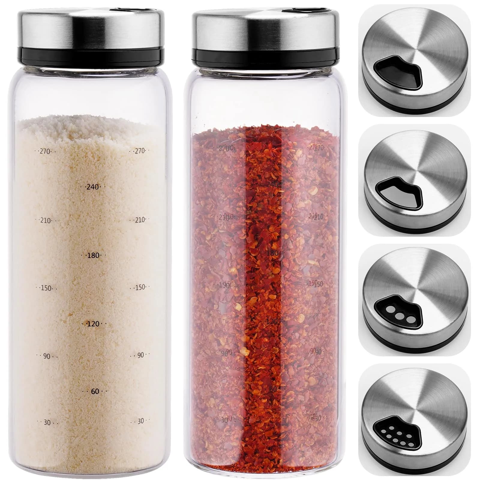 NiHome 2-Pack 10oz Glass Spice Shakers Set | Adjustable Lid Dispenser, Clear - main product image
