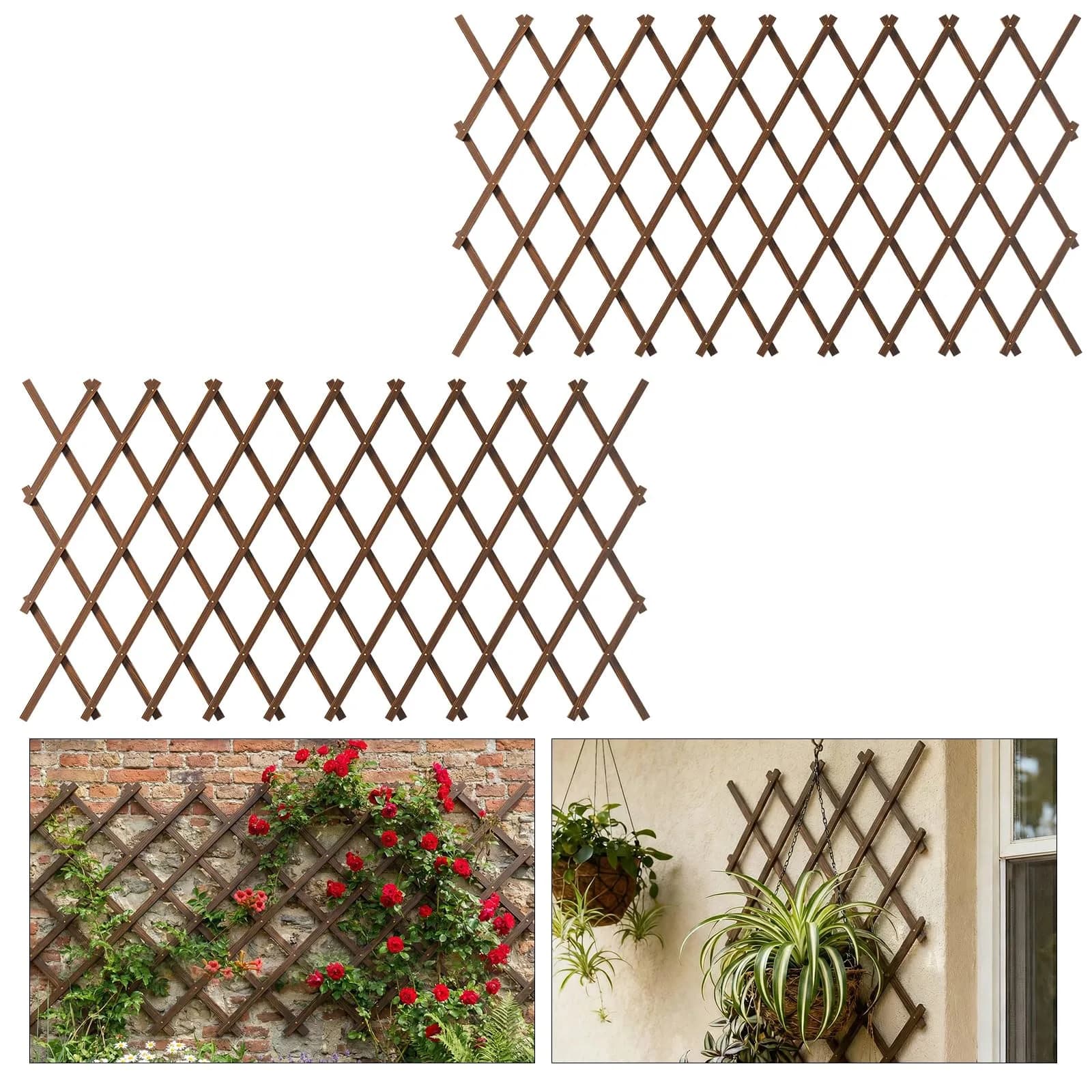Tilinyan & one Expandable Garden Trellis 13" x 68" (4 PCS) | Climbing Plant Support Structure for Outdoor Vines — Brown-2PC
