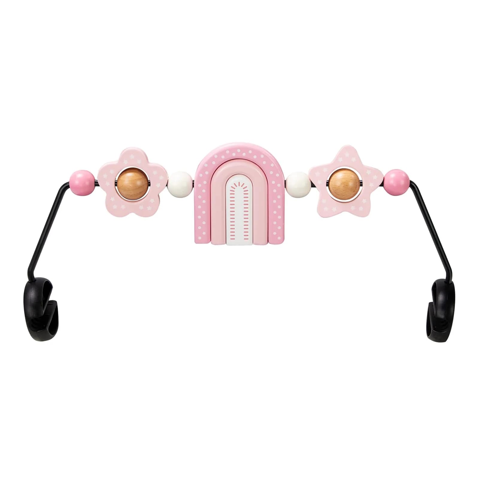 TinlyFinly Baby Bouncer Toy Bar Wooden Compatible with Baby Bjorn Bouncers, Black and White Flower | Engages & Develops Baby's Motor Skills — Pink Rainbow