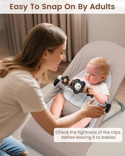 TinlyFinly Baby Bouncer Toy Bar Wooden Compatible with Baby Bjorn Bouncers, Black and White Flower | Engages & Develops Baby's Motor Skills thumbnail 7