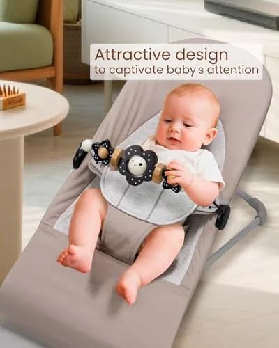 TinlyFinly Baby Bouncer Toy Bar Wooden Compatible with Baby Bjorn Bouncers, Black and White Flower | Engages & Develops Baby's Motor Skills thumbnail 2