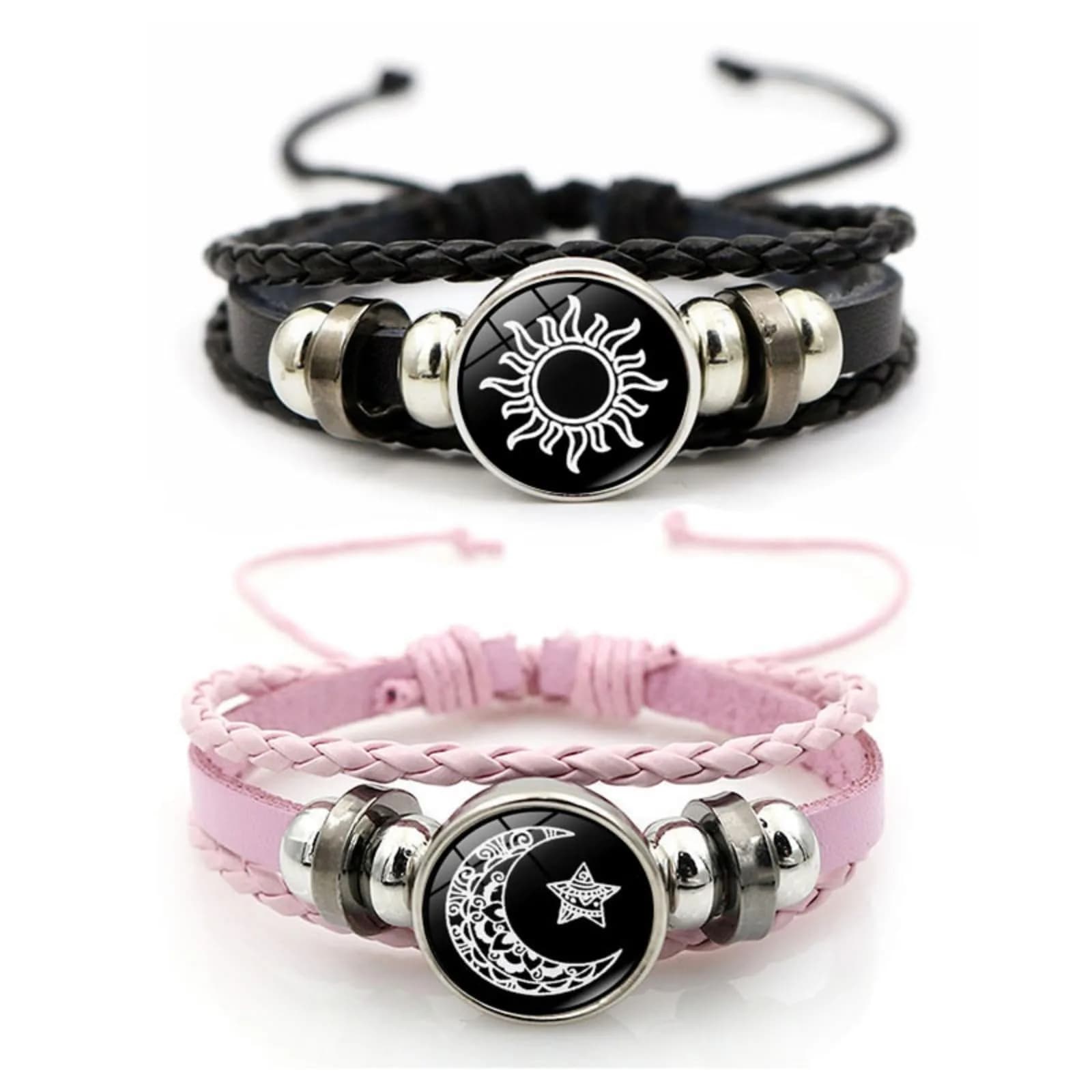 MENGYUEXUAN Luminous Sun and Moon Couple Bracelet | Glow in the Dark Adjustable Leather Jewelry for Couples - main product image