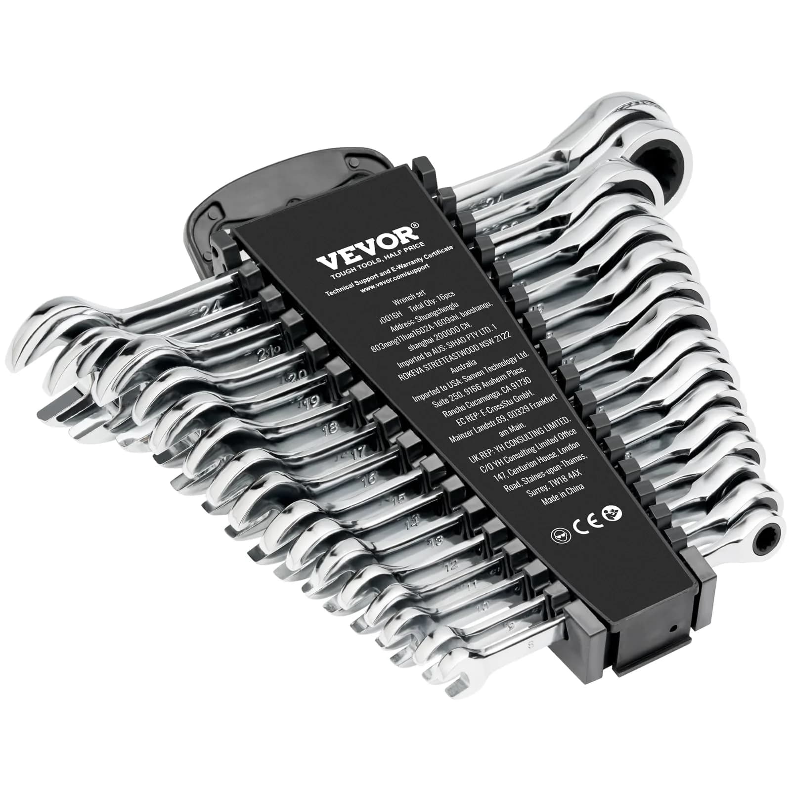 VEVOR Combination Wrench Set, 16-Piece Metric Ratcheting Wrenches, Cr-V Steel, 8-24 mm | Precise, Durable, Portable - main product image