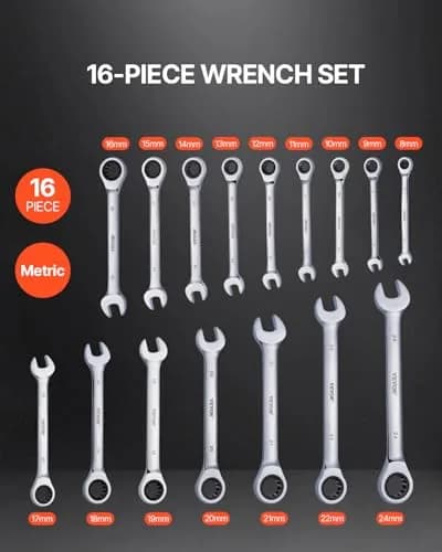 VEVOR Combination Wrench Set, 16-Piece Metric Ratcheting Wrenches, Cr-V Steel, 8-24 mm | Precise, Durable, Portable thumbnail 2