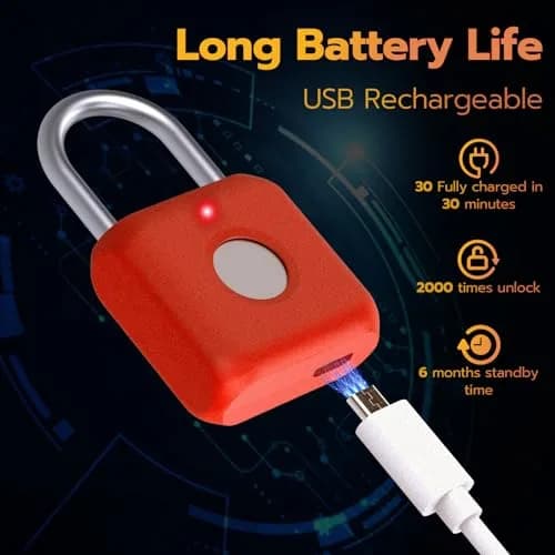 Pothunder Biometric Fingerprint Padlock Red | 2.3cm (0.9") Shackle thumbnail 6