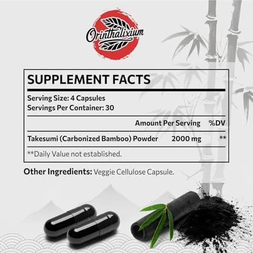 Orinthalixium Activated Charcoal Capsules 2000mg | Vegan Detox Supplement for Gut & Digestive Health thumbnail 6
