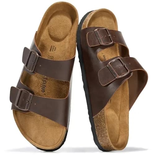 Project Cloud Heritage Leather Slide Sandals for Men | Cork Footbed, Adjustable Buckle, Water-Resistant (7.5 US) thumbnail 1
