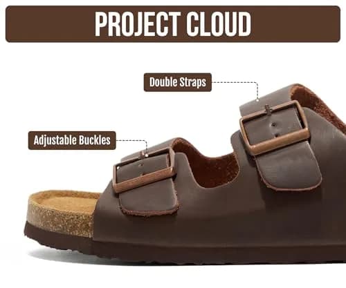 Project Cloud Heritage Leather Slide Sandals for Men | Cork Footbed, Adjustable Buckle, Water-Resistant (7.5 US) thumbnail 3