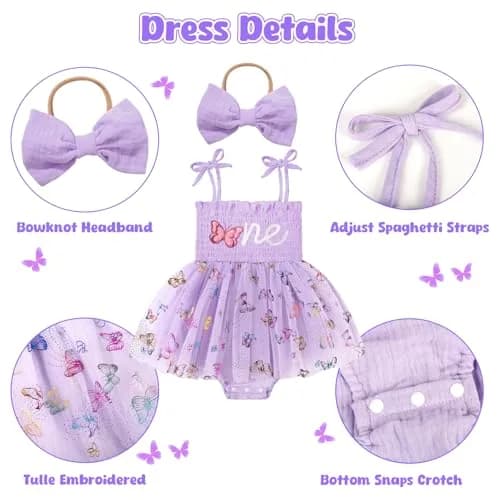 HONGTEYA Baby Girl 1st Birthday Outfit First Romper Tulle Dress Gifts | Elegant Pink Dress for Special Occasion thumbnail 5