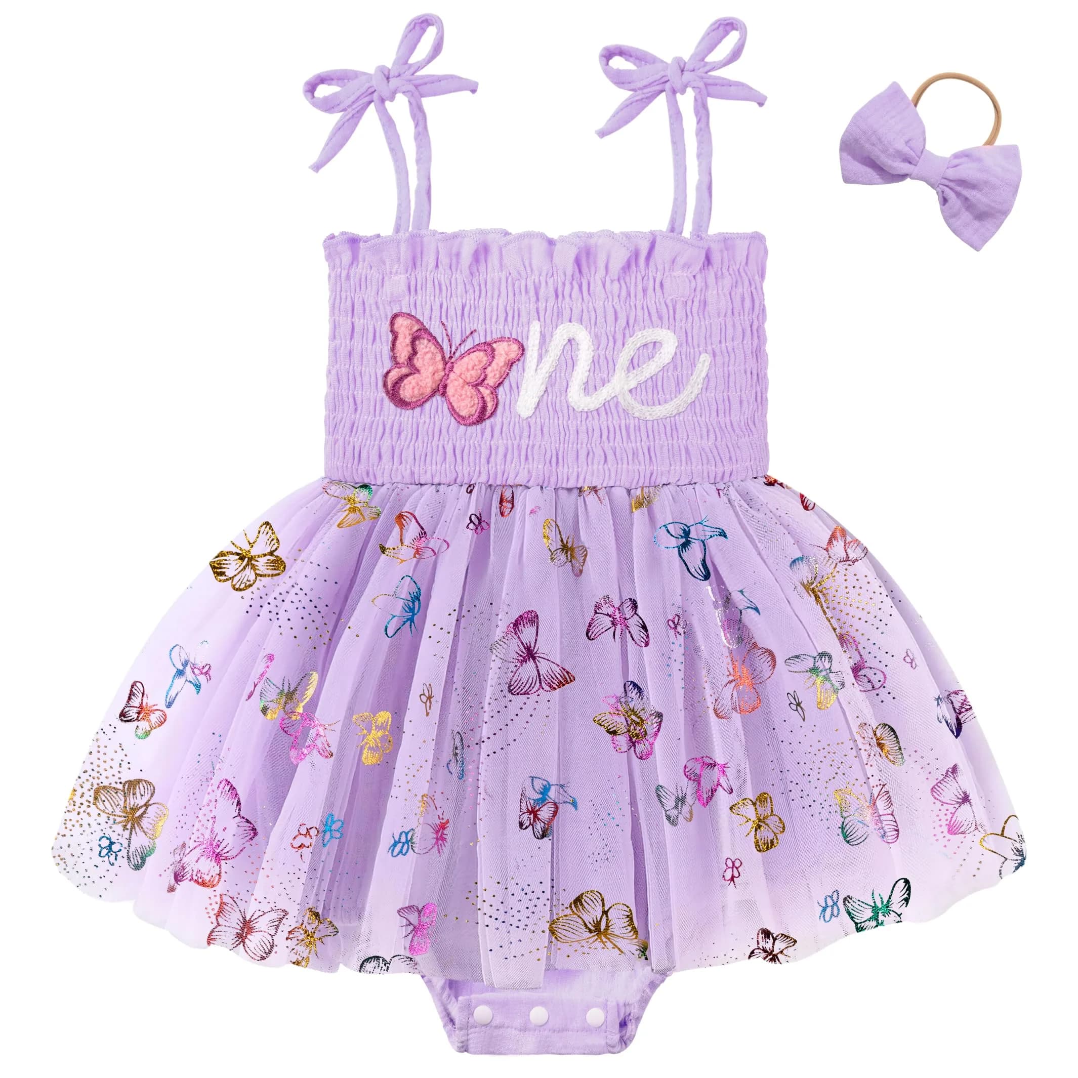 HONGTEYA Baby Girl 1st Birthday Romper Tulle Dress with Headband - 12-18 Months — Purple / 12-18 Months