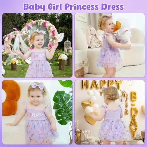 HONGTEYA Baby Girl 1st Birthday Outfit First Romper Tulle Dress Gifts | Elegant Pink Dress for Special Occasion thumbnail 2