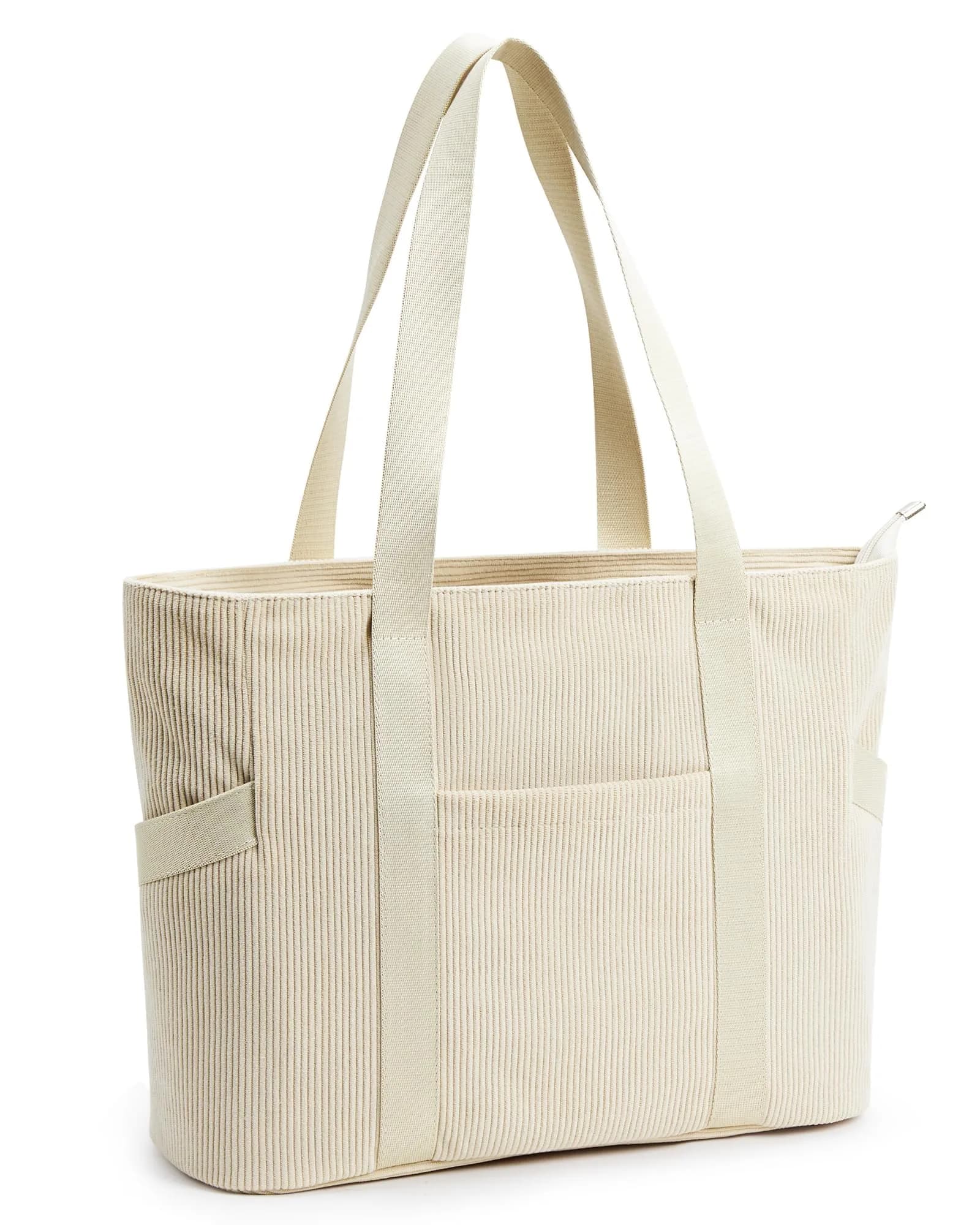 DIXEIGHT Tote Bag for Women, Large Corduroy Capacity | Water-Resistant & Versatile — L-beige-fits 15.6" Laptop