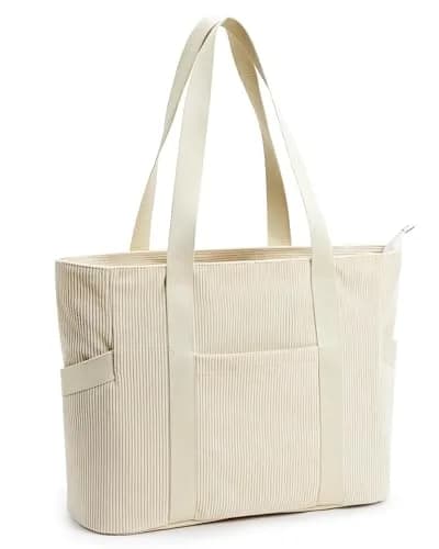 DIXEIGHT Tote Bag for Women, Large Capacity, Water-Resistant Corduroy, Zipper Closure, Fits 15.6" Laptop, Casual Style thumbnail 1