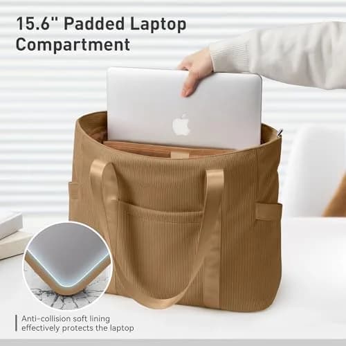 DIXEIGHT Tote Bag for Women, Large Capacity, Water-Resistant Corduroy, Zipper Closure, Fits 15.6" Laptop, Casual Style thumbnail 7