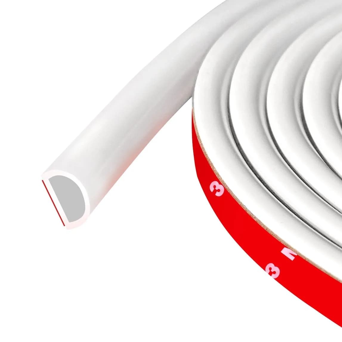 Protalwell Black Silicone D-Shaped Weather Stripping Seal 20ft (15.24m) | Seals Gaps Up to 15/32" (12mm) — White