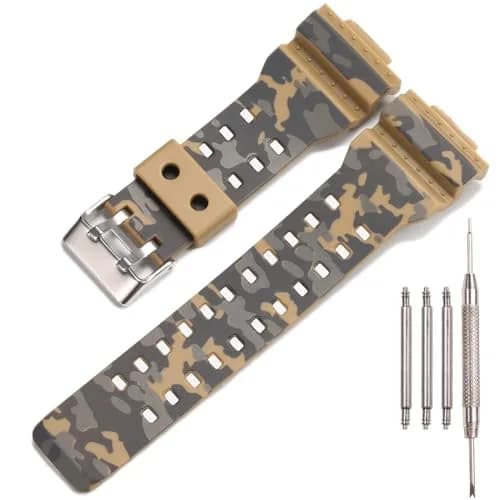 XBHSW Resin Watch Strap Compatible with Casio G-Shock GA100 GA110 GA120 GD100 GD120 (22mm Camouflage Khaki) | Easy Install & Waterproof thumbnail 1