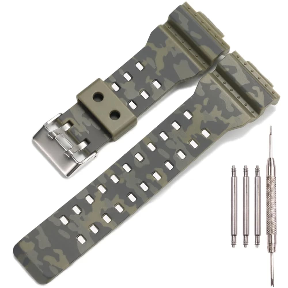 XBHSW Resin Replacement Watch Band for Casio G-Shock GA/GD Series 22mm (0.87 inch) Camouflage Military Green | Durable & Waterproof - main product image