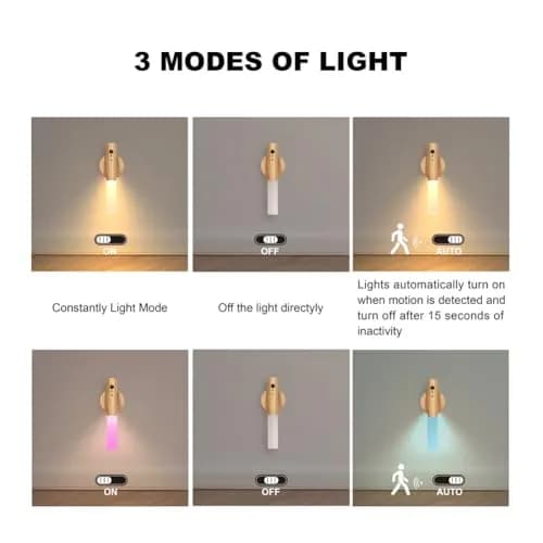 LANDGOO Wooden Motion Sensor Night Light | Handmade Wooden Night Light with Motion Detection and Warm LED Light thumbnail 2