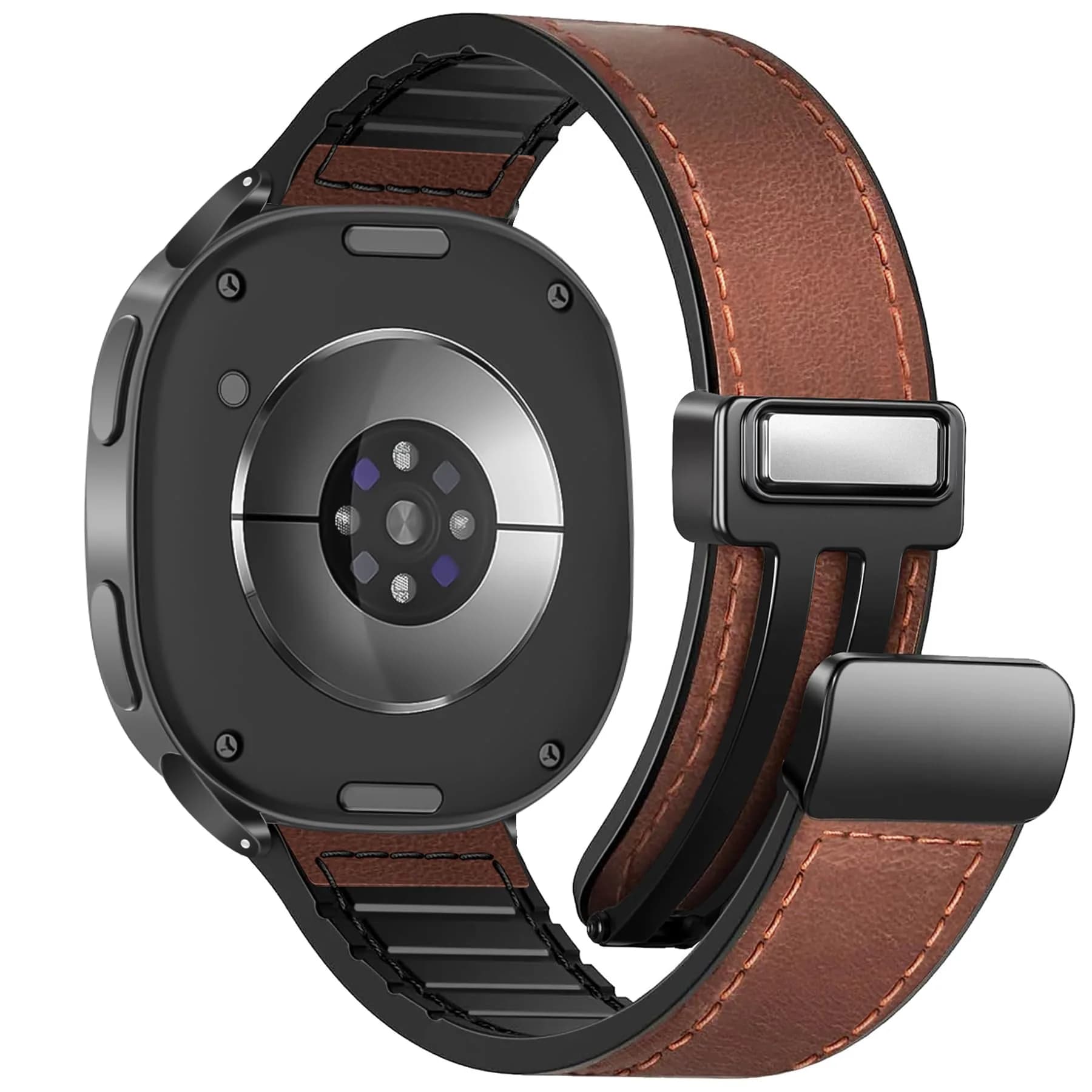 WestEagle Magnetic Leather Band for Galaxy Watch 9/8 | Adjustable Magnetic Buckle Leather Strap, Dark Brown (147-198mm)