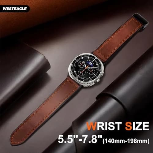 WestEagle Magnetic Leather Band for Galaxy Watch 9/8 | Adjustable Magnetic Buckle Leather Strap, Dark Brown (147-198mm) thumbnail 6