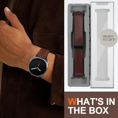 WestEagle Magnetic Leather Band for Galaxy Watch 9/8 | Adjustable Magnetic Buckle Leather Strap, Dark Brown (147-198mm) thumbnail 9