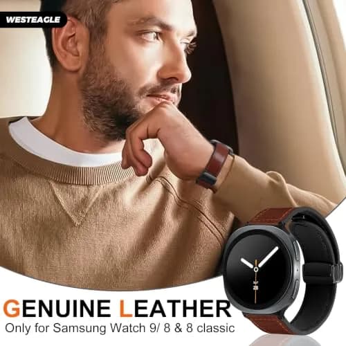 WestEagle Magnetic Leather Band for Galaxy Watch 9/8 | Adjustable Magnetic Buckle Leather Strap, Dark Brown (147-198mm) thumbnail 2