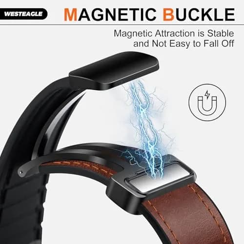 WestEagle Magnetic Leather Band for Galaxy Watch 9/8 | Adjustable Magnetic Buckle Leather Strap, Dark Brown (147-198mm) thumbnail 3