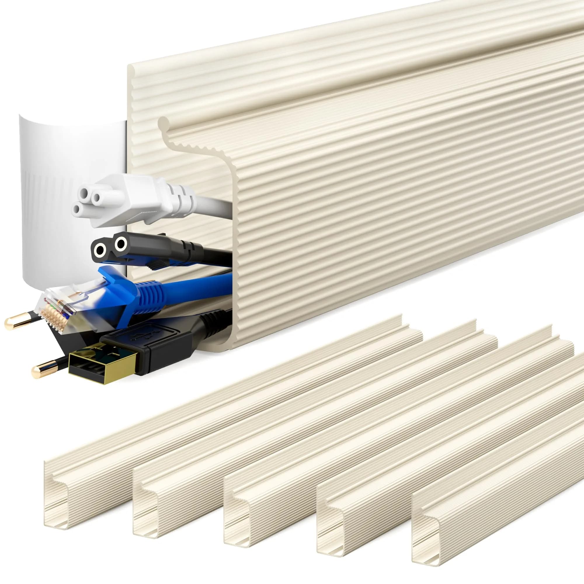 YECAYE Beige Cable Management Under Desk Kit | 94 Inch Total Length - main product image