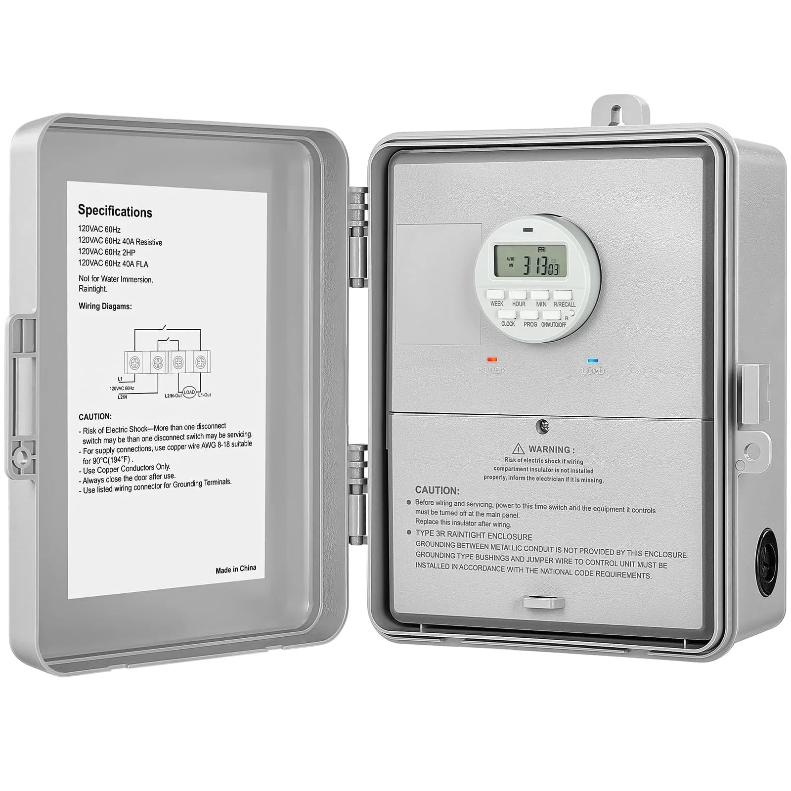 SURAIELEC Digital Pool Timer, 40Amp 2HP, 120/240/277VAC, 24-Hour Display | Heavy Duty High Power Timer for Pool & Outdoor Appliances — 120VAC 2HP