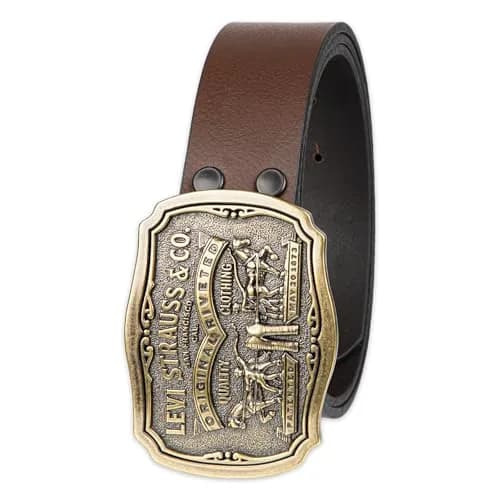 Levi's Men's Removable Plaque Logo Buckle Casual Leather Belt, Brown, XL | Classic Style with Removable Buckle thumbnail 1
