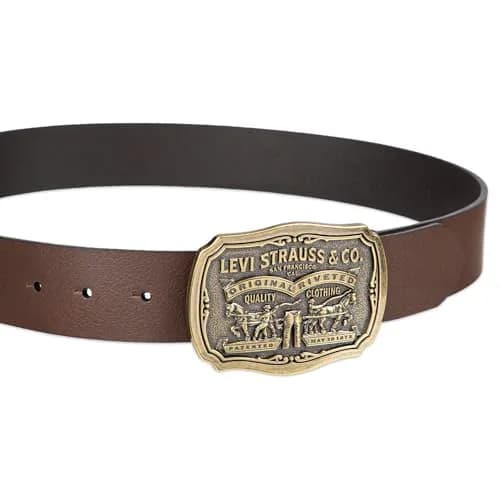 Levi's Men's Removable Plaque Logo Buckle Casual Leather Belt, Brown, XL | Classic Style with Removable Buckle thumbnail 3