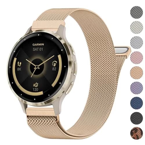 Meliya 18mm Metal Watch Band for Garmin Venu 3S/2S/Vivoactive 4S/Vivomove 3S/Forerunner 265s/255s, Rose Gold Stainless Steel Mesh Strap (18mm) thumbnail 1