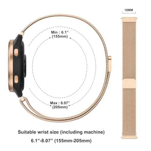 Meliya 18mm Metal Watch Band for Garmin Venu 3S/2S/Vivoactive 4S/Vivomove 3S/Forerunner 265s/255s, Rose Gold Stainless Steel Mesh Strap (18mm) thumbnail 5