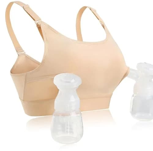 ENSDOAR Hands-Free Pumping Bra for Breastfeeding & Nursing, Beige, Medium | Soft Cotton Blend with Removable Pads thumbnail 1