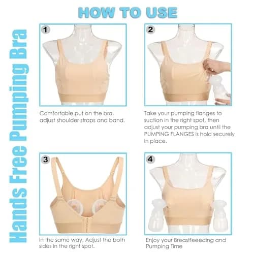 ENSDOAR Hands-Free Pumping Bra for Breastfeeding & Nursing, Beige, Medium | Soft Cotton Blend with Removable Pads thumbnail 7
