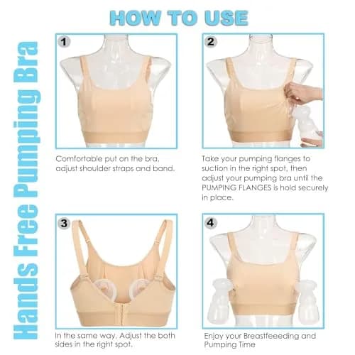 ENSDOAR Hands-Free Pumping Bra for Breastfeeding & Nursing, Beige, Medium | Soft Cotton Blend with Removable Pads thumbnail 9