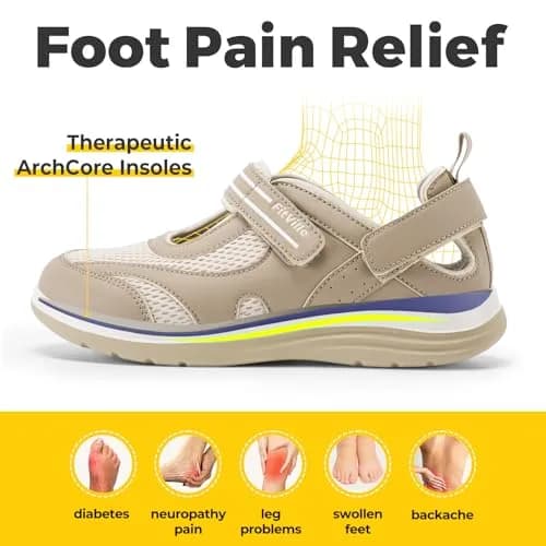 FitVille Extra Wide Diabetic Sandals for Women | Adjustable Arch Support, Orthopedic Walking Shoes for Flat Feet & Heel Pain Relief (US Women's 7 Wide) thumbnail 4