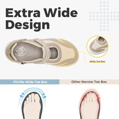 FitVille Extra Wide Diabetic Sandals for Women | Adjustable Arch Support, Orthopedic Walking Shoes for Flat Feet & Heel Pain Relief (US Women's 7 Wide) thumbnail 2