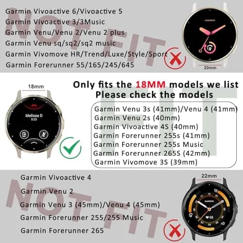 Meliya Black Stainless Steel Metal Watch Band for Garmin Venu 3S/4 41mm, 2S/Vivoactive 4S/Vivomove 3S, Forerunner 255s/265s (18mm) | Quick Release Magnetic Clasp thumbnail 2