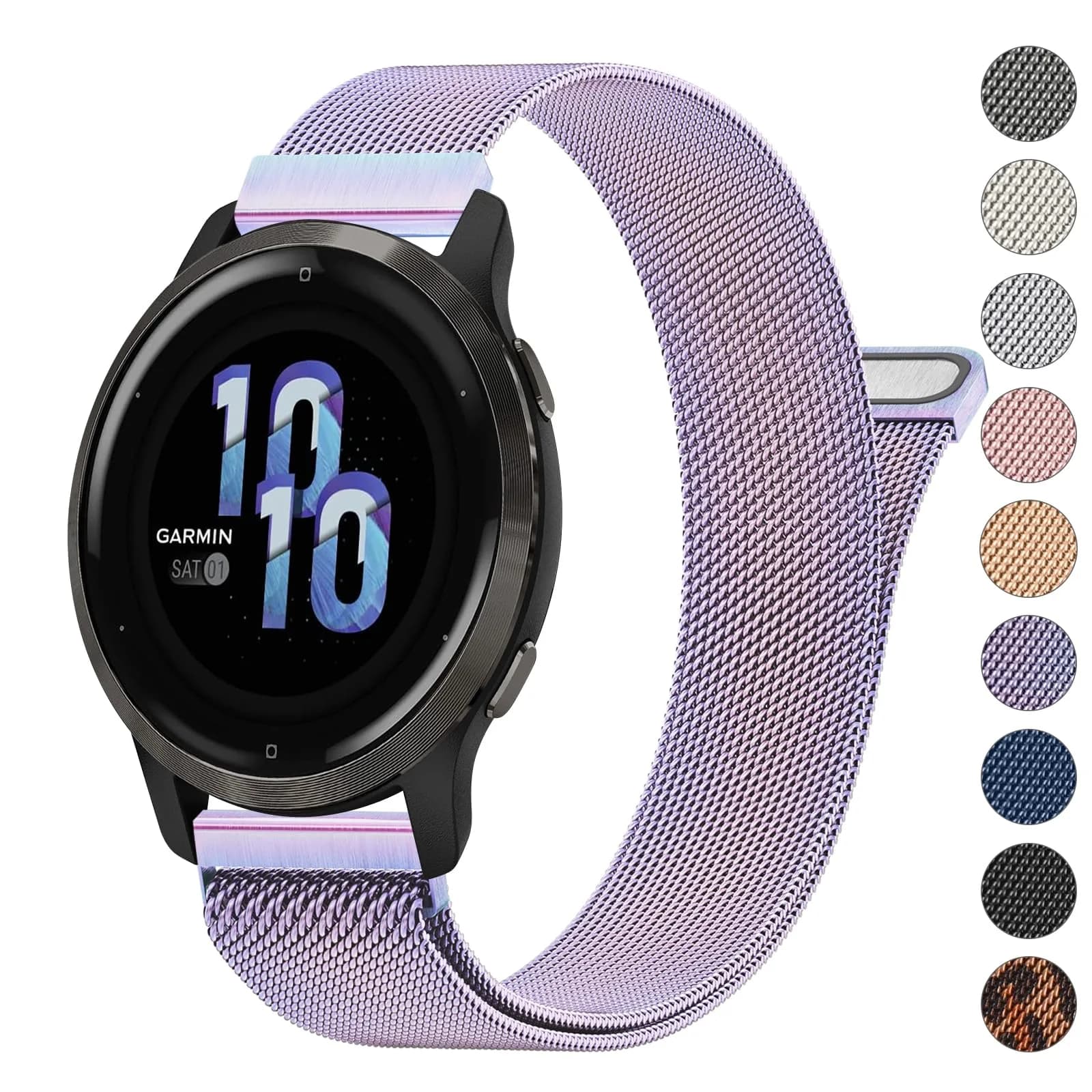 Meliya 18mm Metal Watch Band for Garmin Venu 3S/2S/Vivoactive 4S/Vivomove 3S/Forerunner 265s/255s, Rose Gold Stainless Steel Mesh Strap (18mm) — Colorful