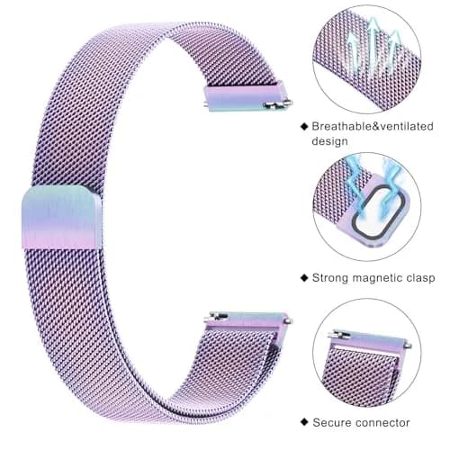 Meliya 18mm Metal Watch Bands for Garmin Venu 3S/4S/2S/Vivoactive 4S/Vivomove 3S/Forerunner 265s/255s (41mm-42mm) - Colorful Milanese Stainless Steel Strap | Quick Release Magnetic Clasp thumbnail 4