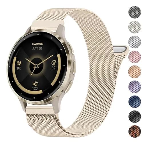 Meliya 18mm Metal Watch Band for Garmin Venu 3S/2S, Vivoactive 4S, Vivomove 3S, Forerunner 255s/265s - Champagne Gold thumbnail 1