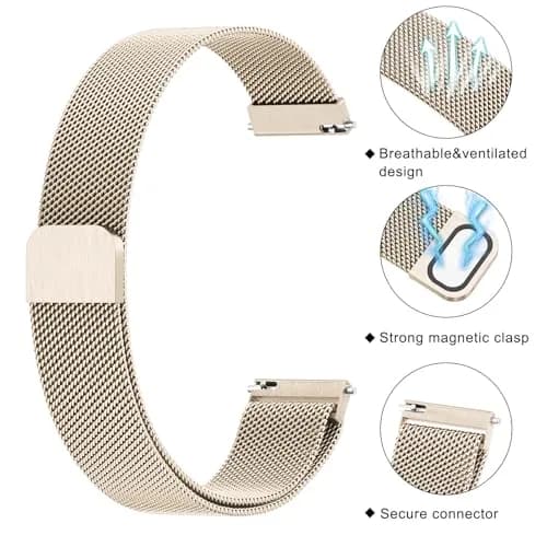 Meliya 18mm Metal Watch Band for Garmin Venu 3S/2S, Vivoactive 4S, Vivomove 3S, Forerunner 255s/265s - Champagne Gold thumbnail 4